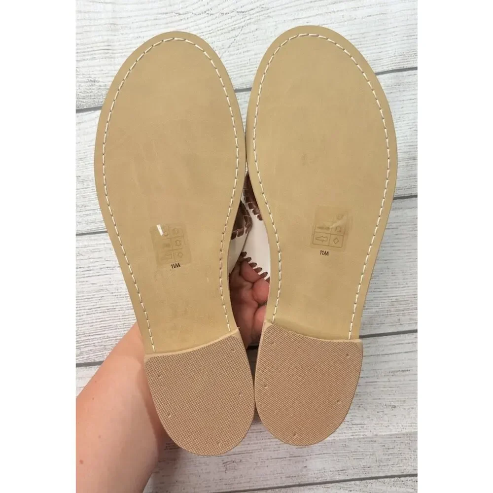 Jack Rogers Embroidered Leather Thong Sandals Dachshund Dog White Brazil Size 11 - Picture 5 of 7